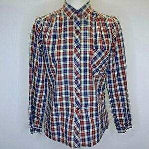 Vintage 80s Azur Button Up Shirt S Red Blue Plaid